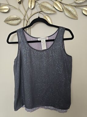 Jones New York Silver Sequin Tank Top - Sleeveless Evening Shell Silk Size 4